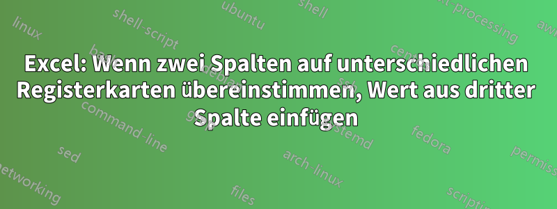 Excel: Wenn zwei Spalten auf unterschiedlichen Registerkarten übereinstimmen, Wert aus dritter Spalte einfügen