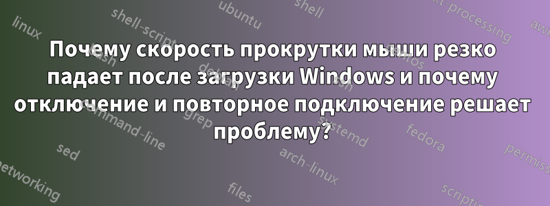 Почему скорость прокрутки мыши резко падает после загрузки Windows и почему отключение и повторное подключение решает проблему?