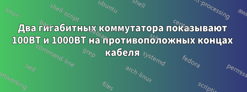 Два гигабитных коммутатора показывают 100BT и 1000BT на противоположных концах кабеля