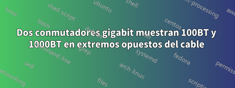 Dos conmutadores gigabit muestran 100BT y 1000BT en extremos opuestos del cable