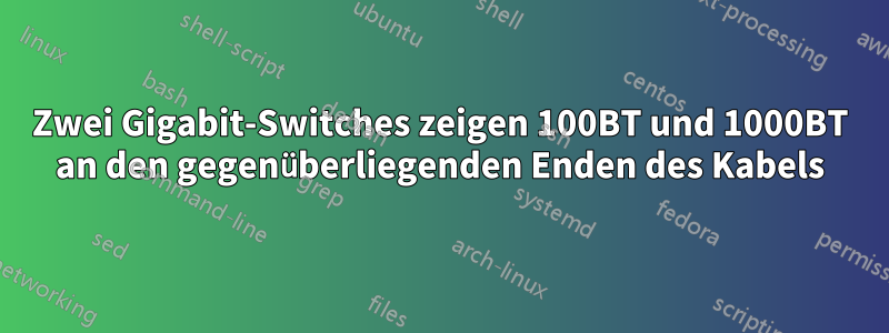 Zwei Gigabit-Switches zeigen 100BT und 1000BT an den gegenüberliegenden Enden des Kabels