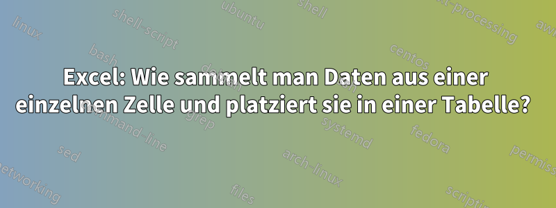 Excel: Wie sammelt man Daten aus einer einzelnen Zelle und platziert sie in einer Tabelle? 