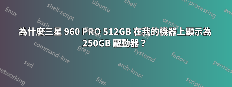 為什麼三星 960 PRO 512GB 在我的機器上顯示為 250GB 驅動器？