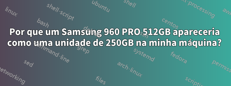 Por que um Samsung 960 PRO 512GB apareceria como uma unidade de 250GB na minha máquina?