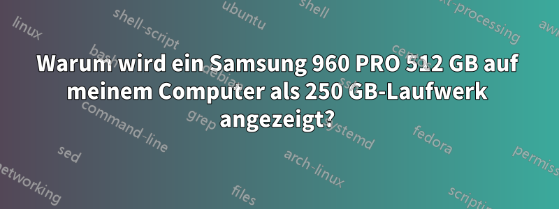 Warum wird ein Samsung 960 PRO 512 GB auf meinem Computer als 250 GB-Laufwerk angezeigt?