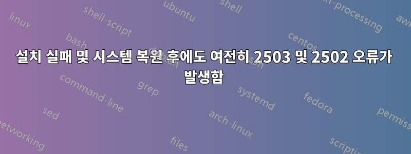 설치 실패 및 시스템 복원 후에도 여전히 2503 및 2502 오류가 발생함