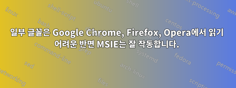 일부 글꼴은 Google Chrome, Firefox, Opera에서 읽기 어려운 반면 MSIE는 잘 작동합니다.