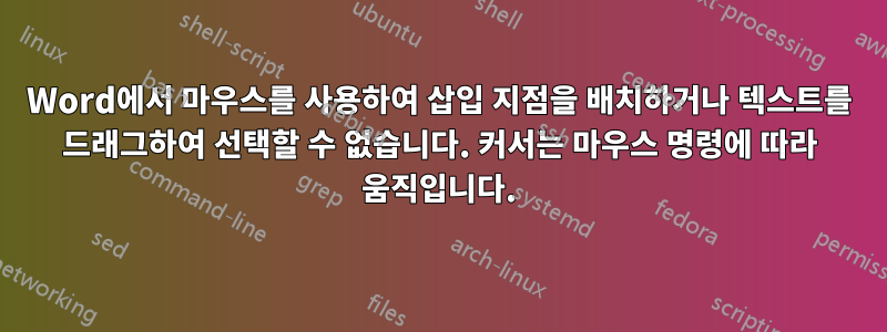 Word에서 마우스를 사용하여 삽입 지점을 배치하거나 텍스트를 드래그하여 선택할 수 없습니다. 커서는 마우스 명령에 따라 움직입니다.