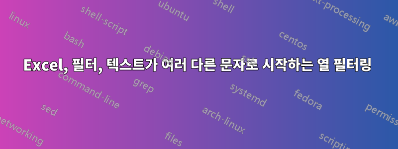 Excel, 필터, 텍스트가 여러 다른 문자로 시작하는 열 필터링