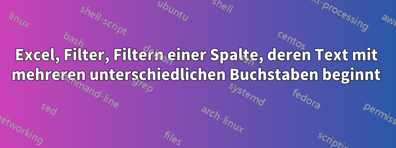 Excel, Filter, Filtern einer Spalte, deren Text mit mehreren unterschiedlichen Buchstaben beginnt