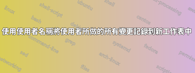 使用使用者名稱將使用者所做的所有變更記錄到新工作表中