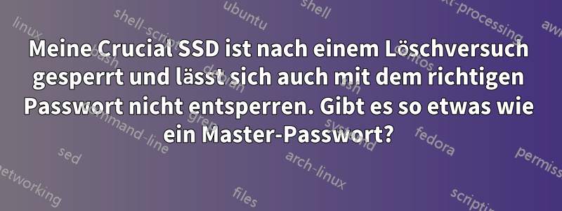 Meine Crucial SSD ist nach einem Löschversuch gesperrt und lässt sich auch mit dem richtigen Passwort nicht entsperren. Gibt es so etwas wie ein Master-Passwort?