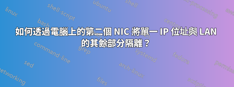 如何透過電腦上的第二個 NIC 將單一 IP 位址與 LAN 的其餘部分隔離？