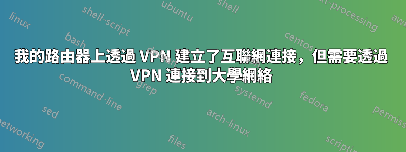 我的路由器上透過 VPN 建立了互聯網連接，但需要透過 VPN 連接到大學網絡