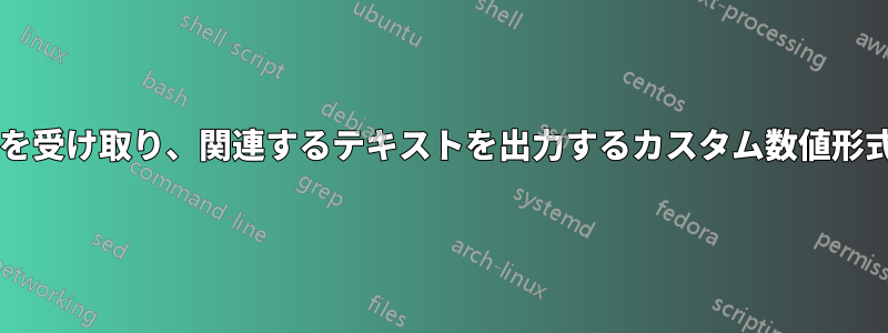 数値入力を受け取り、関連するテキストを出力するカスタム数値形式ですか?