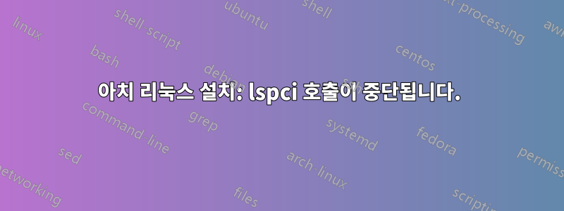 아치 리눅스 설치: lspci 호출이 중단됩니다.