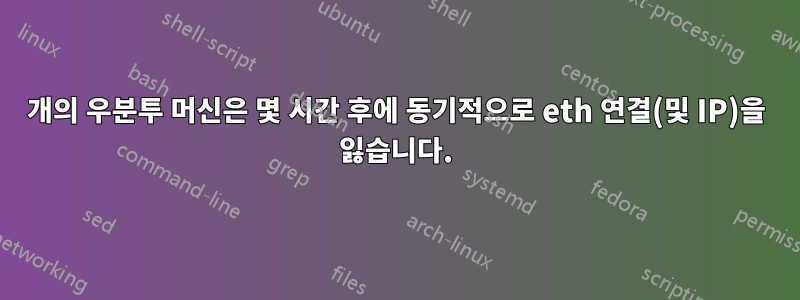 3개의 우분투 머신은 몇 시간 후에 동기적으로 eth 연결(및 IP)을 잃습니다.