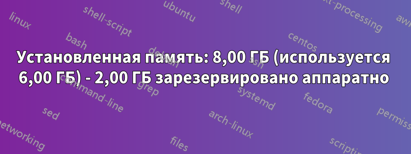 Установленная память: 8,00 ГБ (используется 6,00 ГБ) - 2,00 ГБ зарезервировано аппаратно