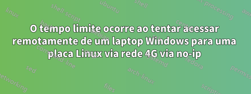 O tempo limite ocorre ao tentar acessar remotamente de um laptop Windows para uma placa Linux via rede 4G via no-ip