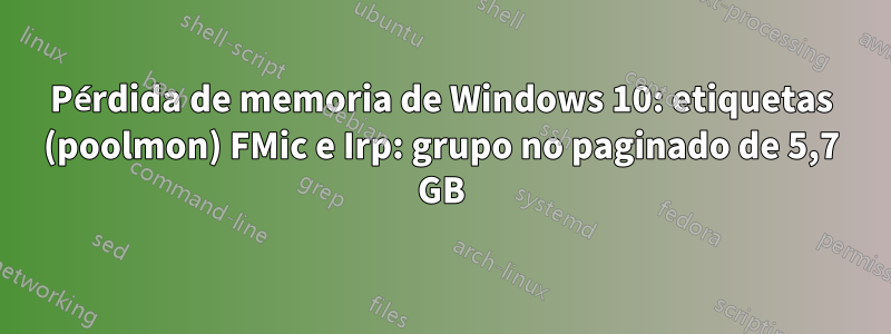 Pérdida de memoria de Windows 10: etiquetas (poolmon) FMic e Irp: grupo no paginado de 5,7 GB