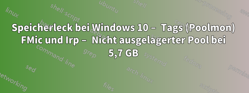 Speicherleck bei Windows 10 – Tags (Poolmon) FMic und Irp – Nicht ausgelagerter Pool bei 5,7 GB