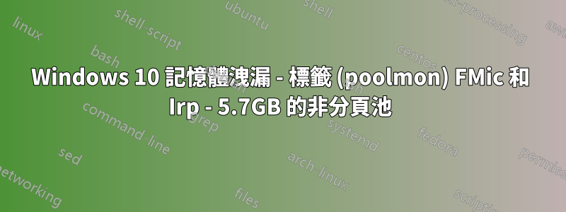 Windows 10 記憶體洩漏 - 標籤 (poolmon) FMic 和 Irp - 5.7GB 的非分頁池