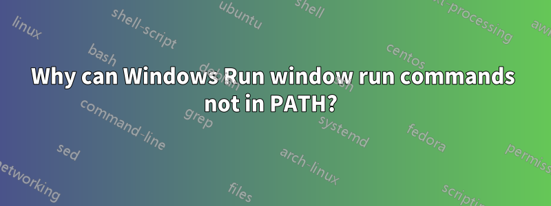 Why can Windows Run window run commands not in PATH? 