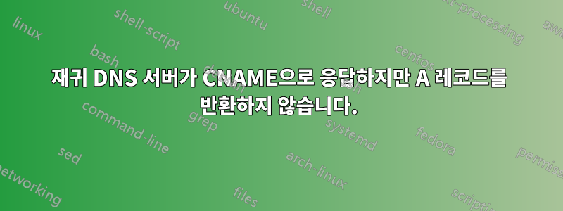 재귀 DNS 서버가 CNAME으로 응답하지만 A 레코드를 반환하지 않습니다.