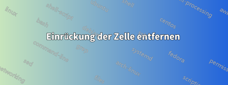 Einrückung der Zelle entfernen