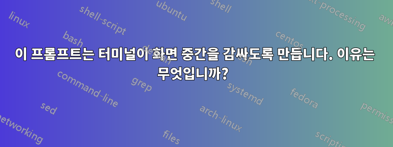 이 프롬프트는 터미널이 화면 중간을 감싸도록 만듭니다. 이유는 무엇입니까? 