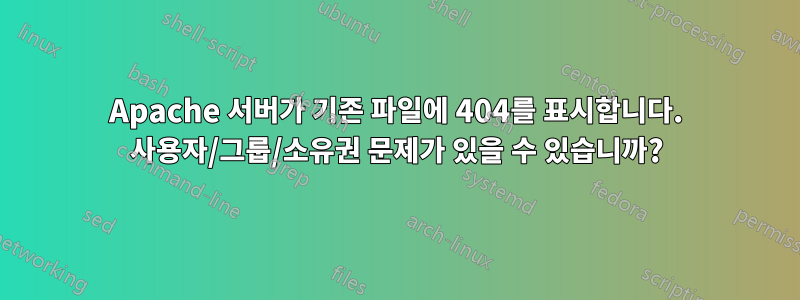 Apache 서버가 기존 파일에 404를 표시합니다. 사용자/그룹/소유권 문제가 있을 수 있습니까?