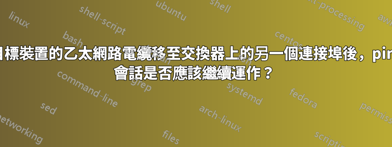 將目標裝置的乙太網路電纜移至交換器上的另一個連接埠後，ping6 會話是否應該繼續運作？