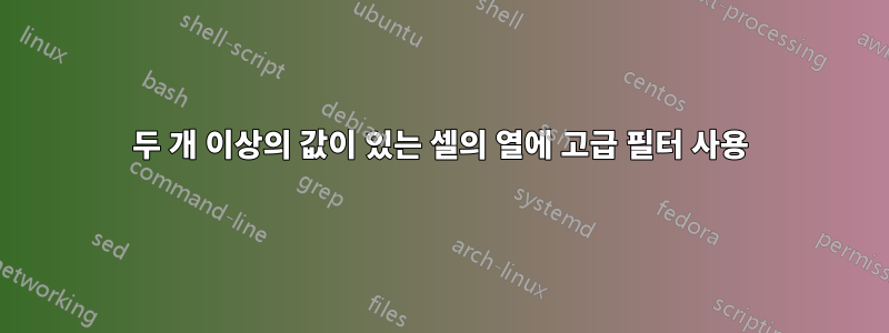 두 개 이상의 값이 있는 셀의 열에 고급 필터 사용