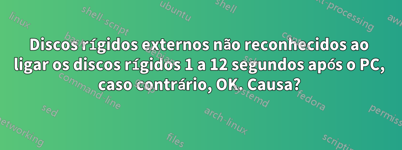 Discos rígidos externos não reconhecidos ao ligar os discos rígidos 1 a 12 segundos após o PC, caso contrário, OK. Causa?