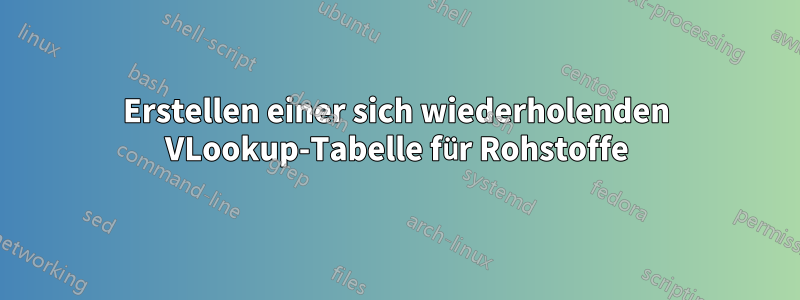 Erstellen einer sich wiederholenden VLookup-Tabelle für Rohstoffe