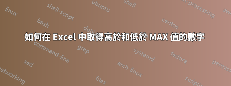 如何在 Excel 中取得高於和低於 MAX 值的數字