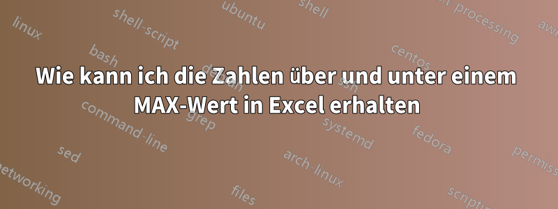 Wie kann ich die Zahlen über und unter einem MAX-Wert in Excel erhalten