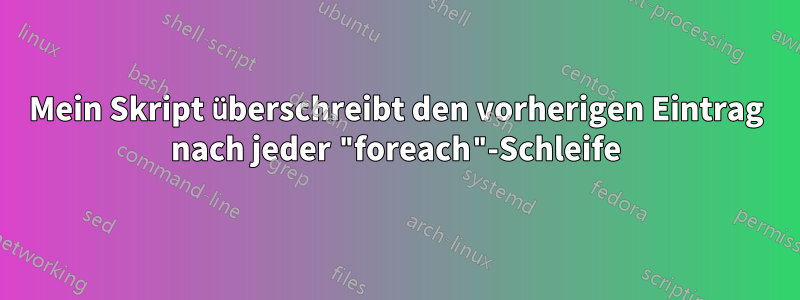 Mein Skript überschreibt den vorherigen Eintrag nach jeder "foreach"-Schleife