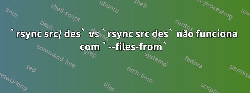 `rsync src/ des` vs `rsync src des` não funciona com `--files-from`