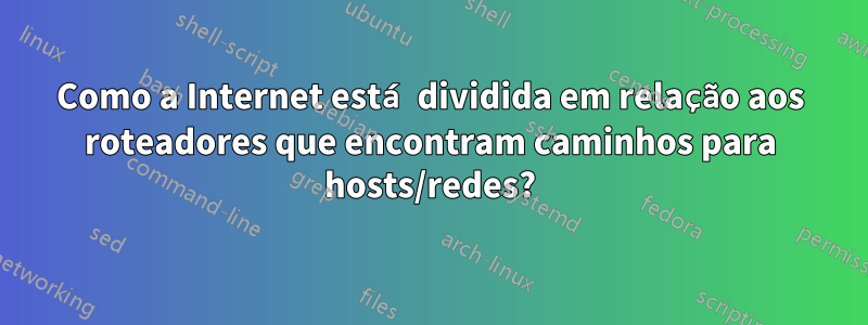Como a Internet está dividida em relação aos roteadores que encontram caminhos para hosts/redes?
