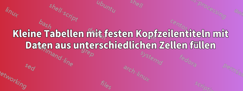 Kleine Tabellen mit festen Kopfzeilentiteln mit Daten aus unterschiedlichen Zellen füllen