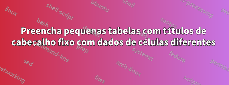 Preencha pequenas tabelas com títulos de cabeçalho fixo com dados de células diferentes