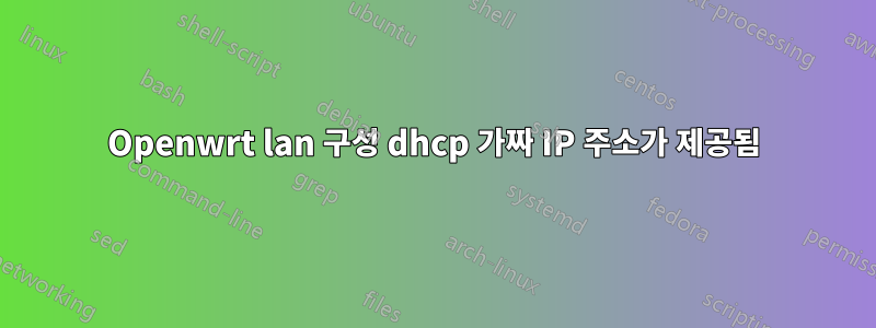 Openwrt lan 구성 dhcp 가짜 IP 주소가 제공됨