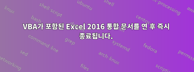 VBA가 포함된 Excel 2016 통합 문서를 연 후 즉시 종료됩니다.