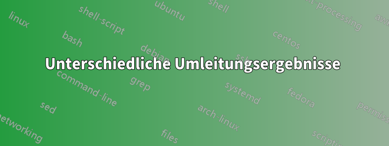 Unterschiedliche Umleitungsergebnisse