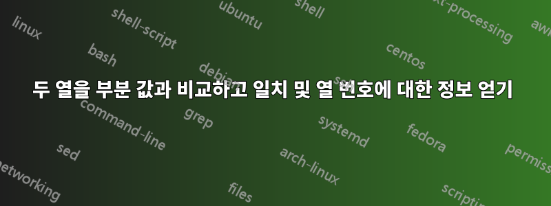 두 열을 부분 값과 비교하고 일치 및 열 번호에 대한 정보 얻기