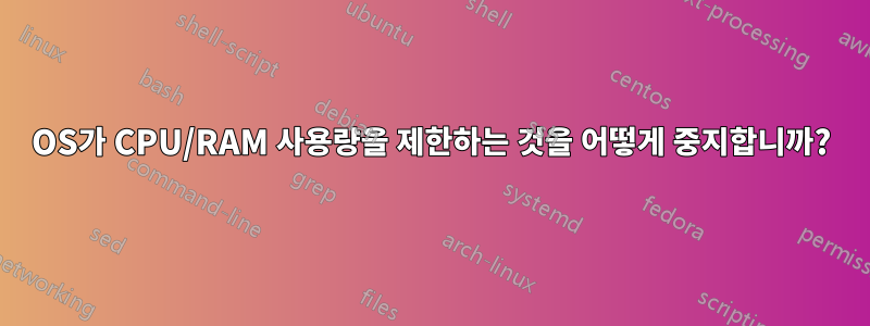 OS가 CPU/RAM 사용량을 제한하는 것을 어떻게 중지합니까?