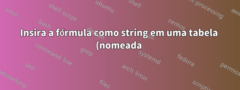 Insira a fórmula como string em uma tabela (nomeada)