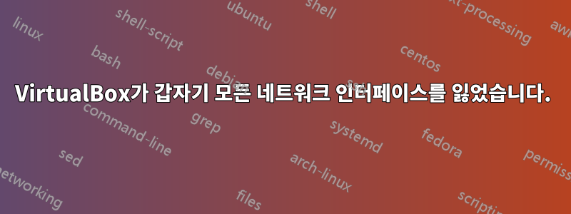 VirtualBox가 갑자기 모든 네트워크 인터페이스를 잃었습니다.