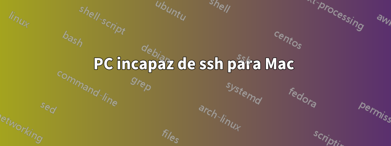 PC incapaz de ssh para Mac